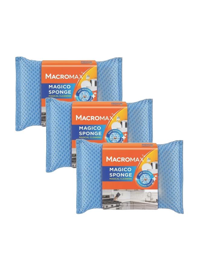 Macromax مجموعة إسفنجات التنظيف ماكروماكس ماجيكو، 3 قطع - إسفنجة ناعمة عالية الرغوة لغسل الأطباق في المطبخ، مجموعة من الأواني والمقالي - Image 1